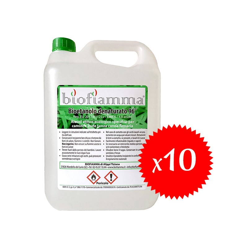 Bioetanolo Biofiamma - Confezione da 10 taniche di bioetanolo da 5 litri  c.u.