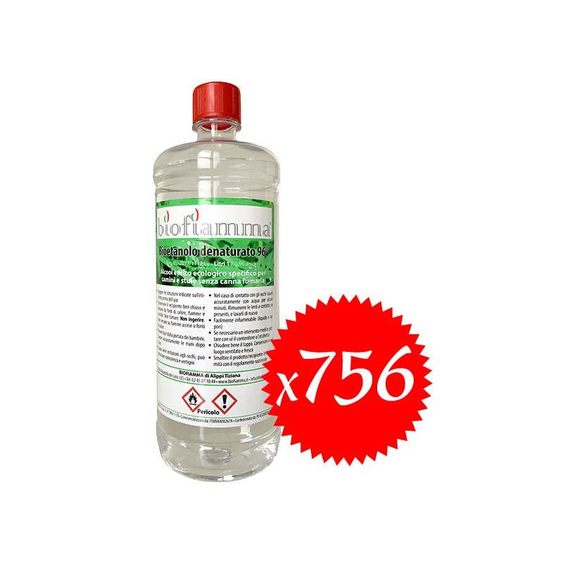 756 flaconi di bioetanolo da 1 litro
